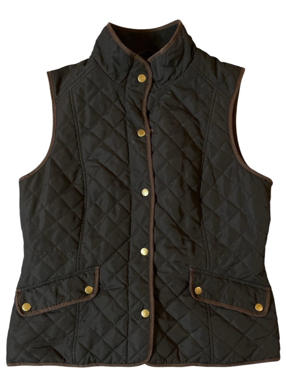 G.H. Bass Black Quilted Vest with Brown Trim Adult Medium Unisex